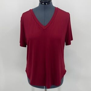 SHIEM CURVE Elegant V-Neck Burgundy Women's Top LACE BACK SIZE XL
